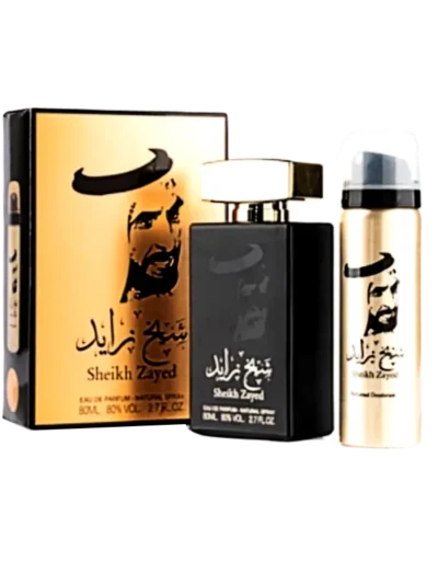 Parfum arabesc Sheikh Zayed Gold pentru barbati, oriental lemnos, opulent, elegant. Aduce in prim plan un melanj de note orientale cu miresme de citrice, patchouli si rasini.