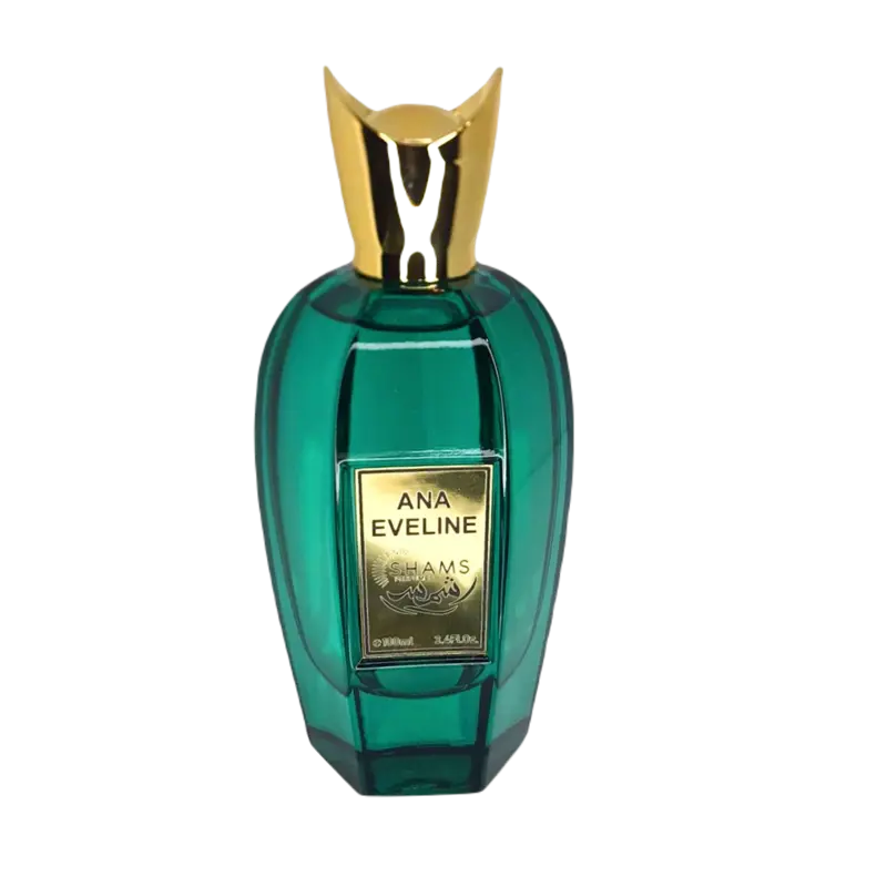 Parfum Arabesc gurmand oriental Ana Eveline 100ml femei. Acorduri fructate, vanilie si mosc. Un miros cald, fluent. Shames Perfumes, fabricat in Emiratele Arabe Unite.