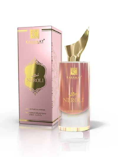 Imaginea prezintă un parfum arabesc Neroli din colecția Dubai, disponibil în magazinul Dubai Aromas Karamat Collection. Acest parfum captivant emană note proaspete și citrice de neroli, aducând o notă exotică și rafinată în experiența ta olfactivă. Descoperă esența luxoasă a parfumurilor arabe din Dubai și bucură-te de rafinamentul lor în fiecare utilizare