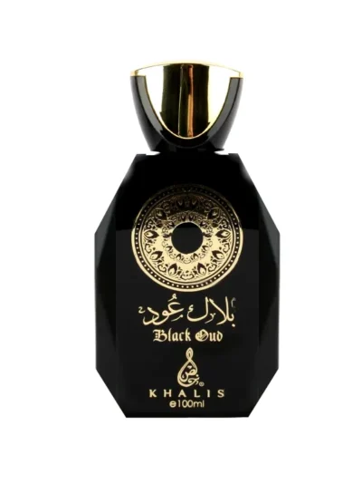 Parfum Khalis Black Oud 100ml edp Unisex. Un parfum oriental lemnos. Arome orientale dulci de balsam de Peru, ambra si rasina de lemn de agar.