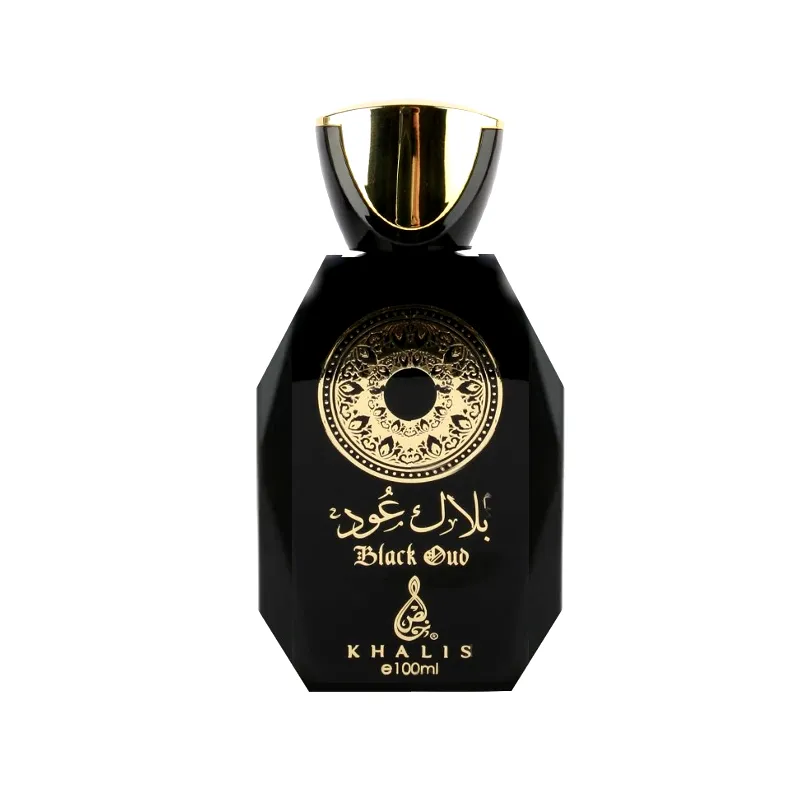 Parfum Khalis Black Oud 100ml edp Unisex. Un parfum oriental lemnos. Arome orientale dulci de balsam de Peru, ambra si rasina de lemn de agar.