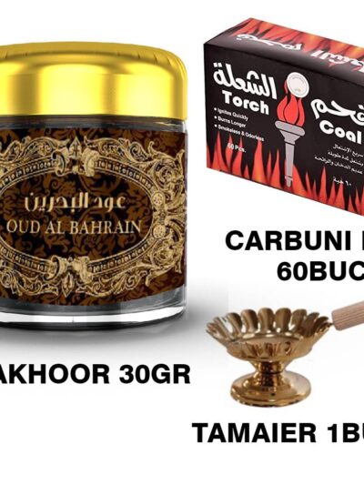 Paseste in magia lumii arabesti cu Set Aromatizant Oriental Natural Lemn De Oud Parfumat 30gr + Carbuni ECO 60 buc + Tamaier 1buc