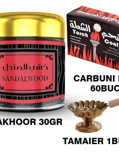 Paseste in magia lumii arabesti cu aromaterapie naturala setul de Lemn de Santal 30gr + Carbuni Eco 60buc + Tamaier 1buc. Dulce Lemnos