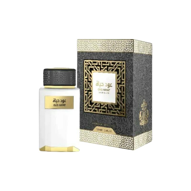 Areen Oud Hayat de la Swiss Arabian parfum arabesc, oriental, balsamic. O aroma neașteptata, o inspirație radicală, o senzație bruscă, un miros fulgerător, care apoi se completează cu o dulceata cremoasa, balsamica.