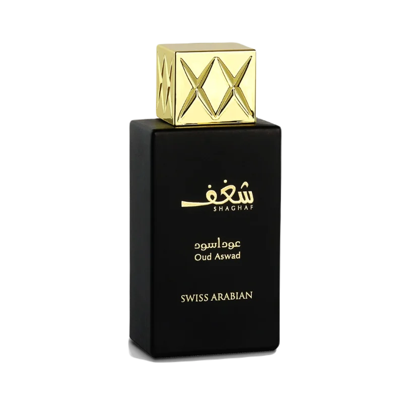Shaghaf Oud Aswad de la Swiss Arabian, parfum arabesc, este la fel de complex pe cât este de frumos, ca sentimentele pasiunii care i-au inspirat creația. Un parfum oriental lemnos care se deschide cu acorduri florale, lemnoase și o atingere de șofran. Combinând petalele de trandafir și iasomie cu patchouli și condimente in notele de miloc, fiecare pas parfumat duce la premiul de aur. Parfumul unic de lemn de agar apare printre acordurile florale, condimentate si lemnoase, construind un final senzual și cald, alaturi de arome calde de pielarie si ambra. Lemnul de agar cuprinde toate aromele invaluindu-te în mantia sa de aur pur.