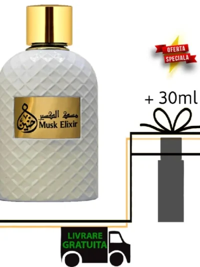 Parfum Arabesc Aroma opulent de Mosc Musk Elixir 100ml apa de parfum pentru Femei. Miros Oriental Lemnos. + 30ml Edp Cadou