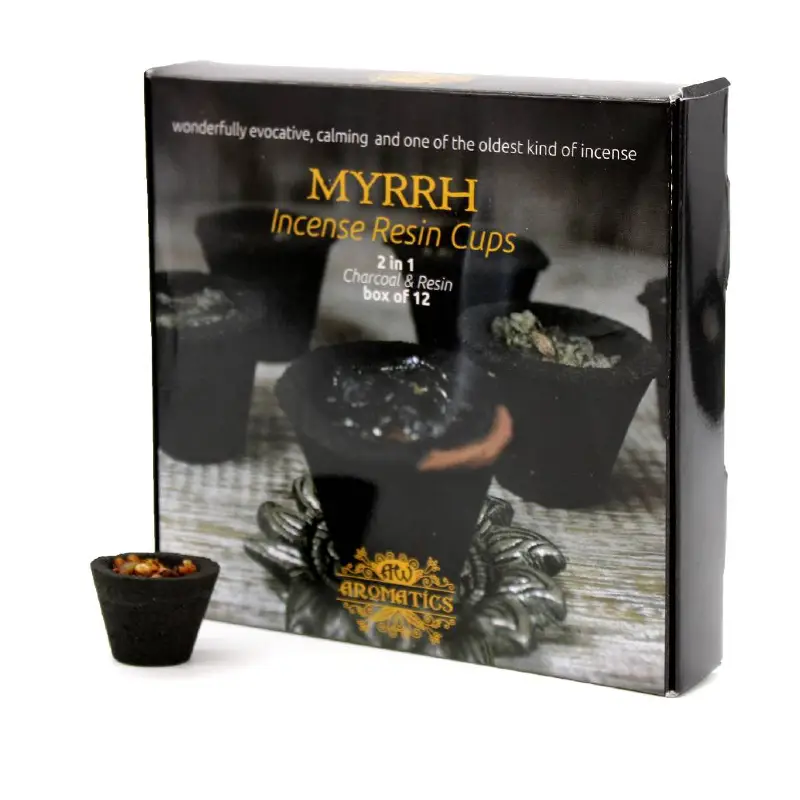 Myrrh Incense Resin, contine 12 mini cupe pline cu binecunoscutul miros de myrth - smirna, tămâie all-in-one. carbune cu ardere instanta.