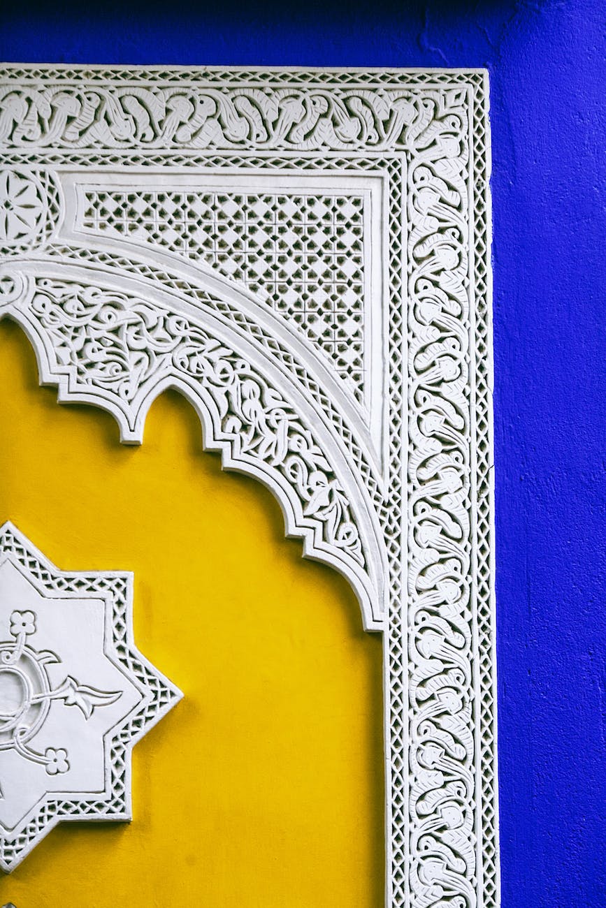 architectural ornament on bright old building wall