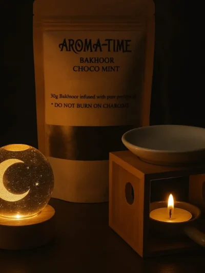 Set Bakhoor Choco Mint Cu Difuzor Aromaterapie Si Lampa Cu Cristal 3D
